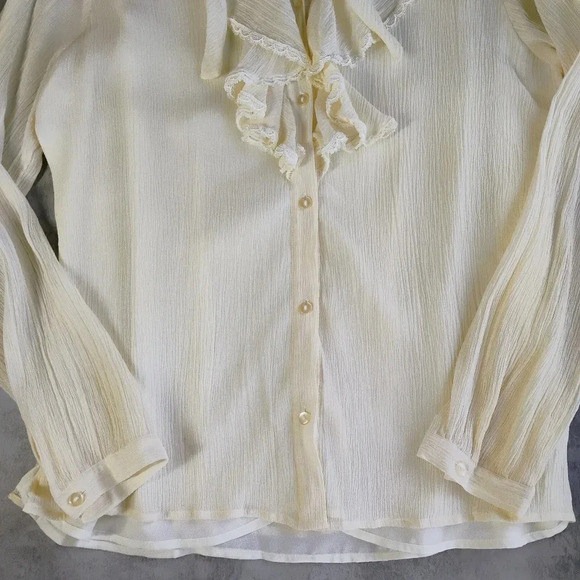 Coldwater Creek 100% Silk Ivory Bohemian Sheer Sleeve Victorian Top Size Large - Picture 11 of 14
